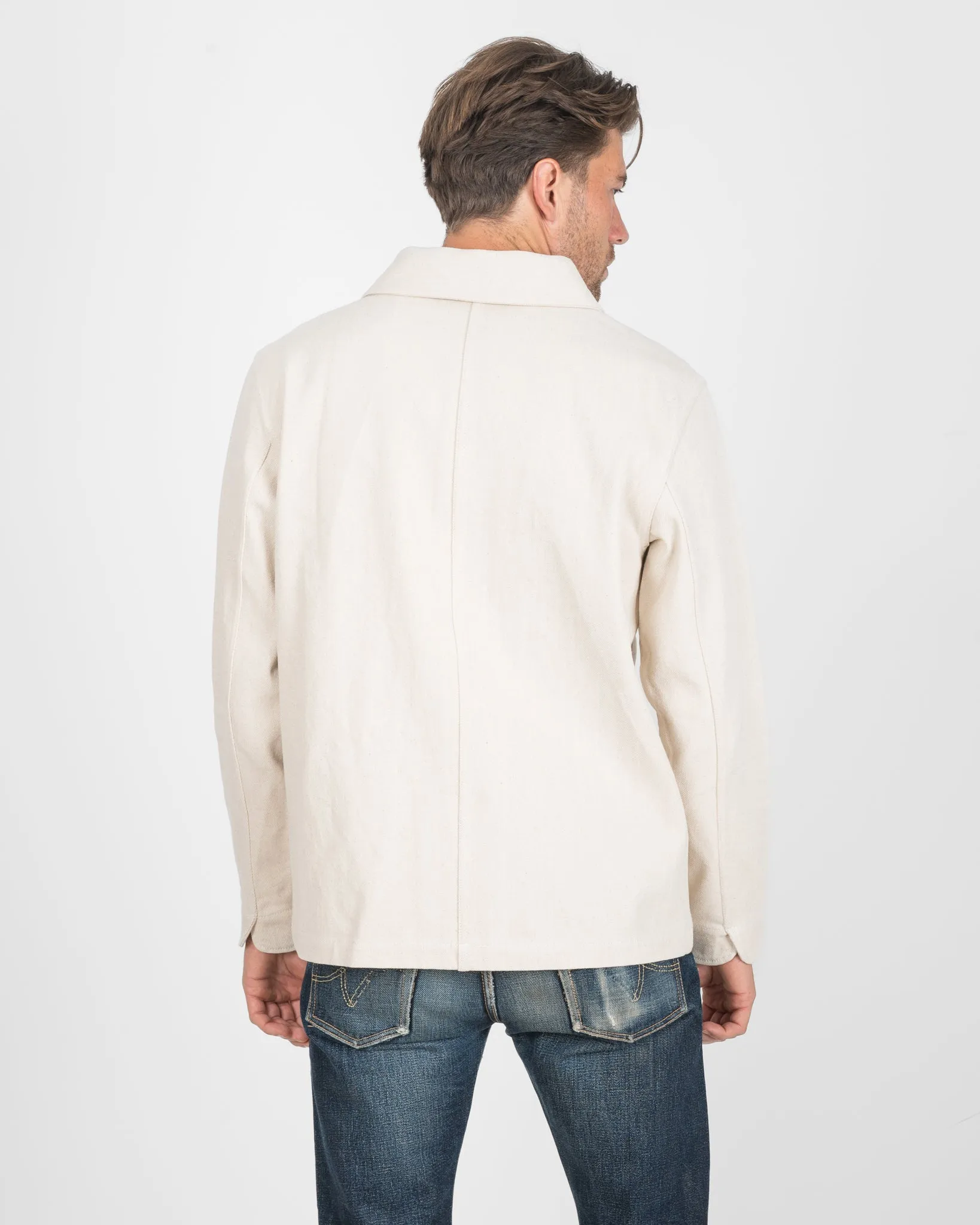 STF 11.5oz Undyed Bull Denim Chore Jacket - Ecru sold by Iron Heart product image thumbnail 5