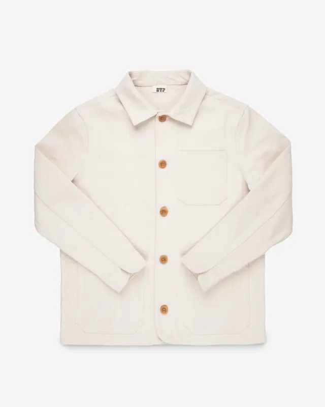 STF 11.5oz Undyed Bull Denim Chore Jacket - Ecru made by Iron Heart