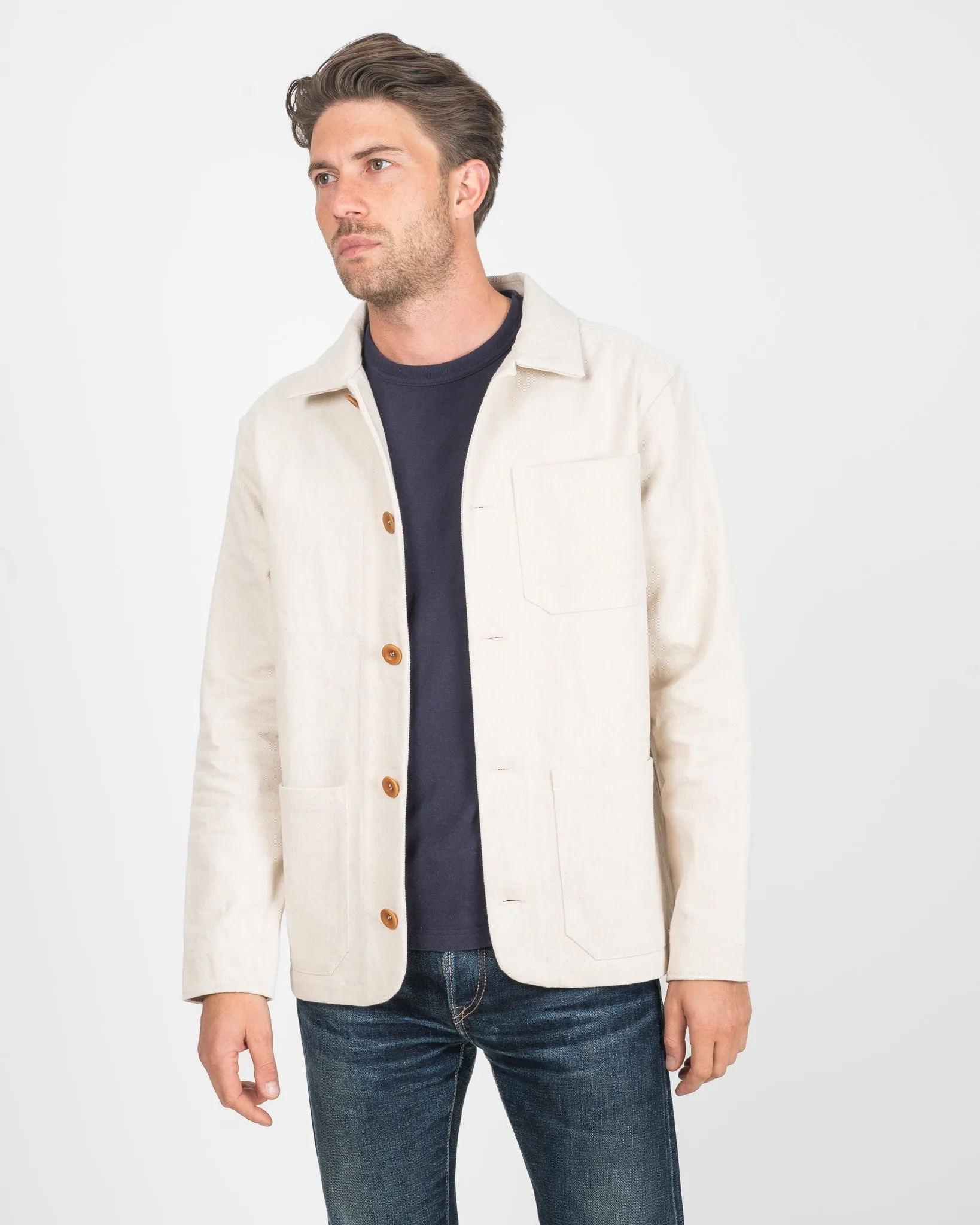STF 11.5oz Undyed Bull Denim Chore Jacket - Ecru sold by Iron Heart product image thumbnail 3