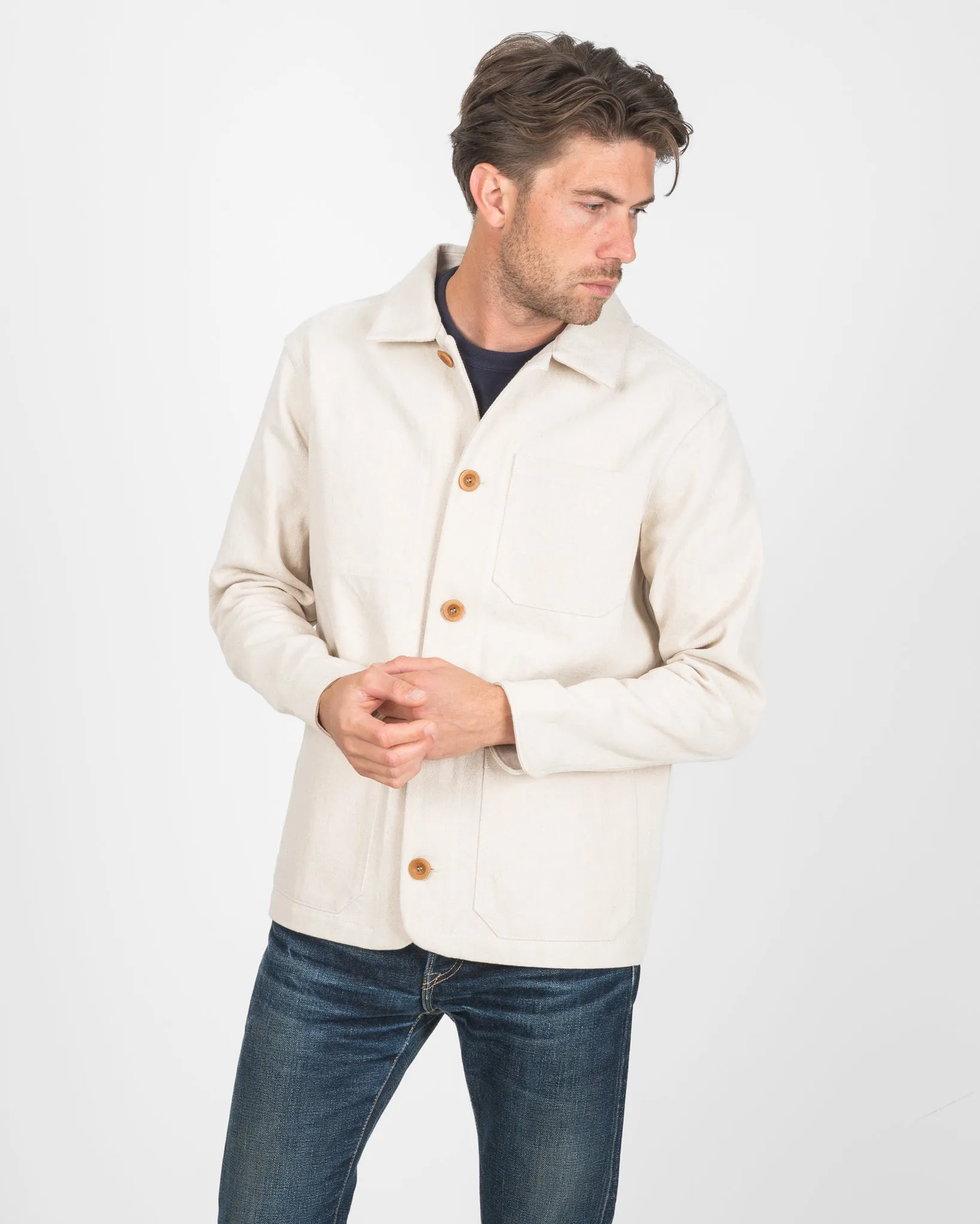 STF 11.5oz Undyed Bull Denim Chore Jacket - Ecru sold by Iron Heart product image thumbnail 2