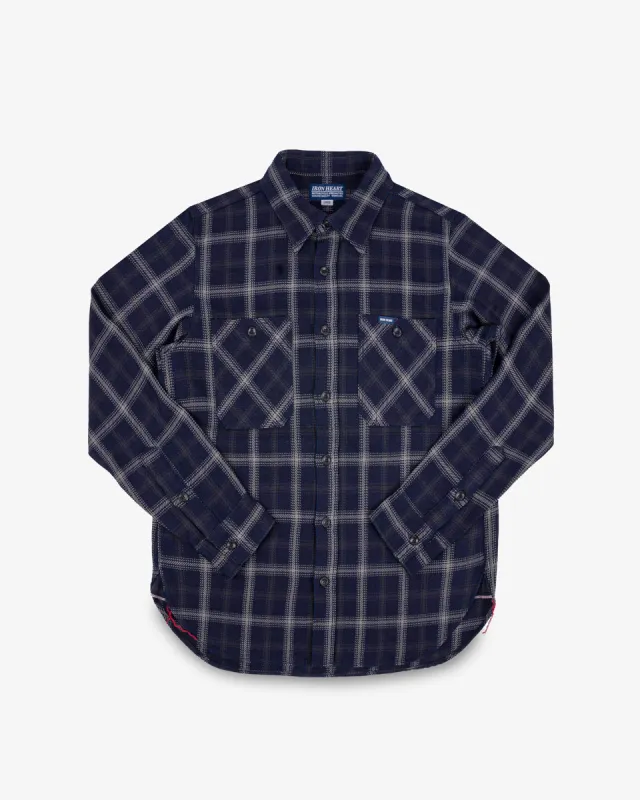 9oz Selvedge Indigo Check Flannel Work Shirt - Black made by Iron Heart