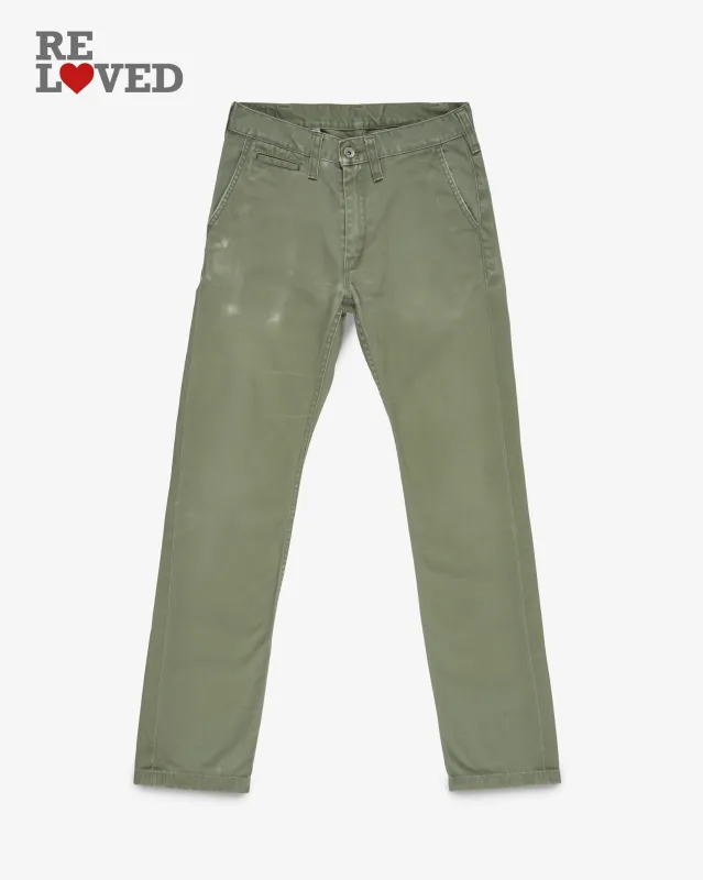 9oz Mercerised Selvedge Cotton Slim Tapered Chinos - Olive (IH-721-OLV) Tag 31, Hemmed to 31.5" made by Iron Heart