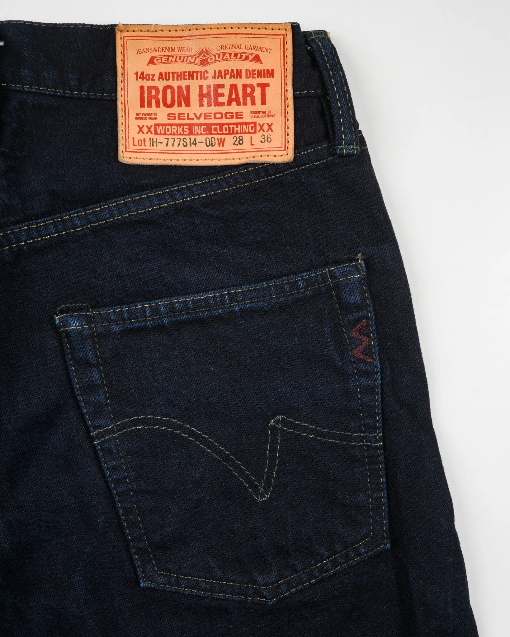14oz Selvedge Denim Slim Tapered Cut Jeans - Indigo Overdyed Black (IH-777s-142od) Tag 28, Hemmed to 30.0" sold by Iron Heart product image thumbnail 3