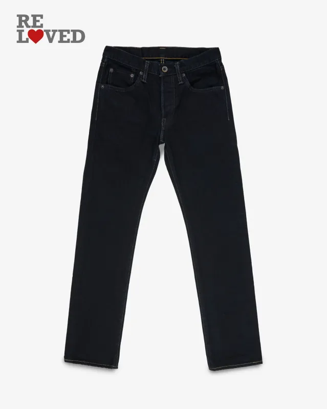 14oz Selvedge Denim Slim Tapered Cut Jeans - Indigo Overdyed Black (IH-777s-142od) Tag 28, Hemmed to 30.0" made by Iron Heart