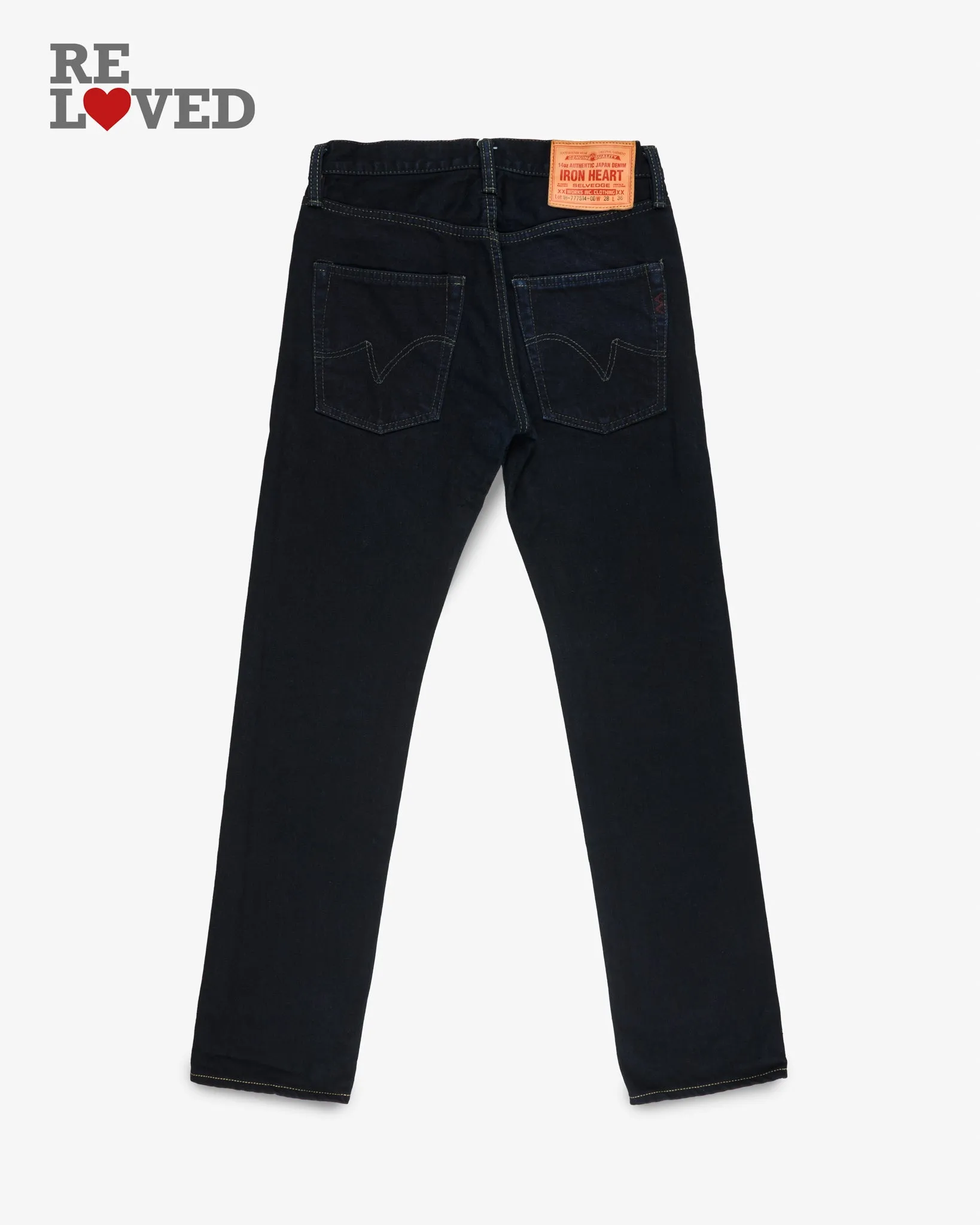14oz Selvedge Denim Slim Tapered Cut Jeans - Indigo Overdyed Black (IH-777s-142od) Tag 28, Hemmed to 30.0" sold by Iron Heart product image thumbnail 2