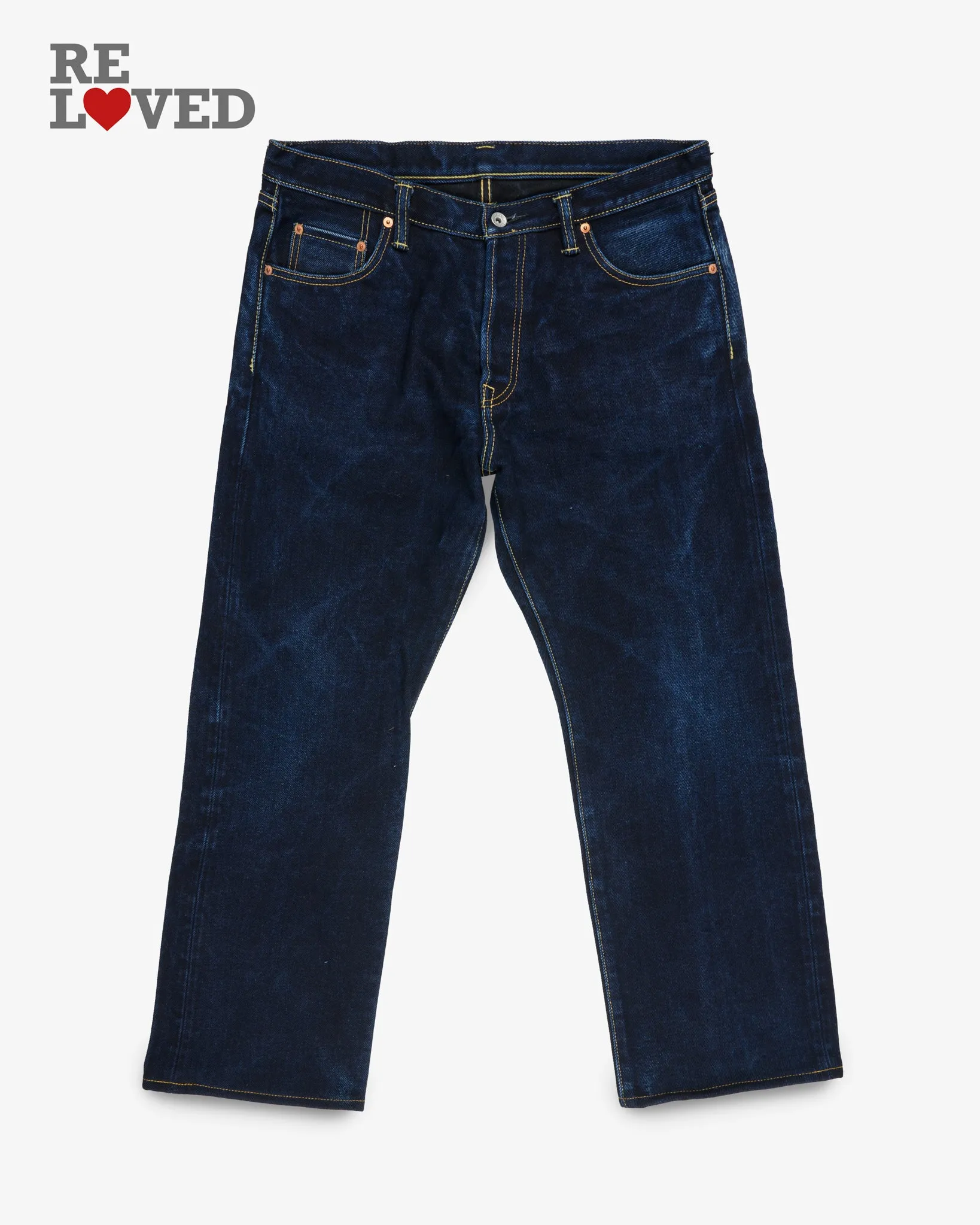 21oz Selvedge Denim Straight Cut Jeans - Indigo/Black (IH-634S-21ib) Tag 38, Hemmed to 29.0" sold by Iron Heart