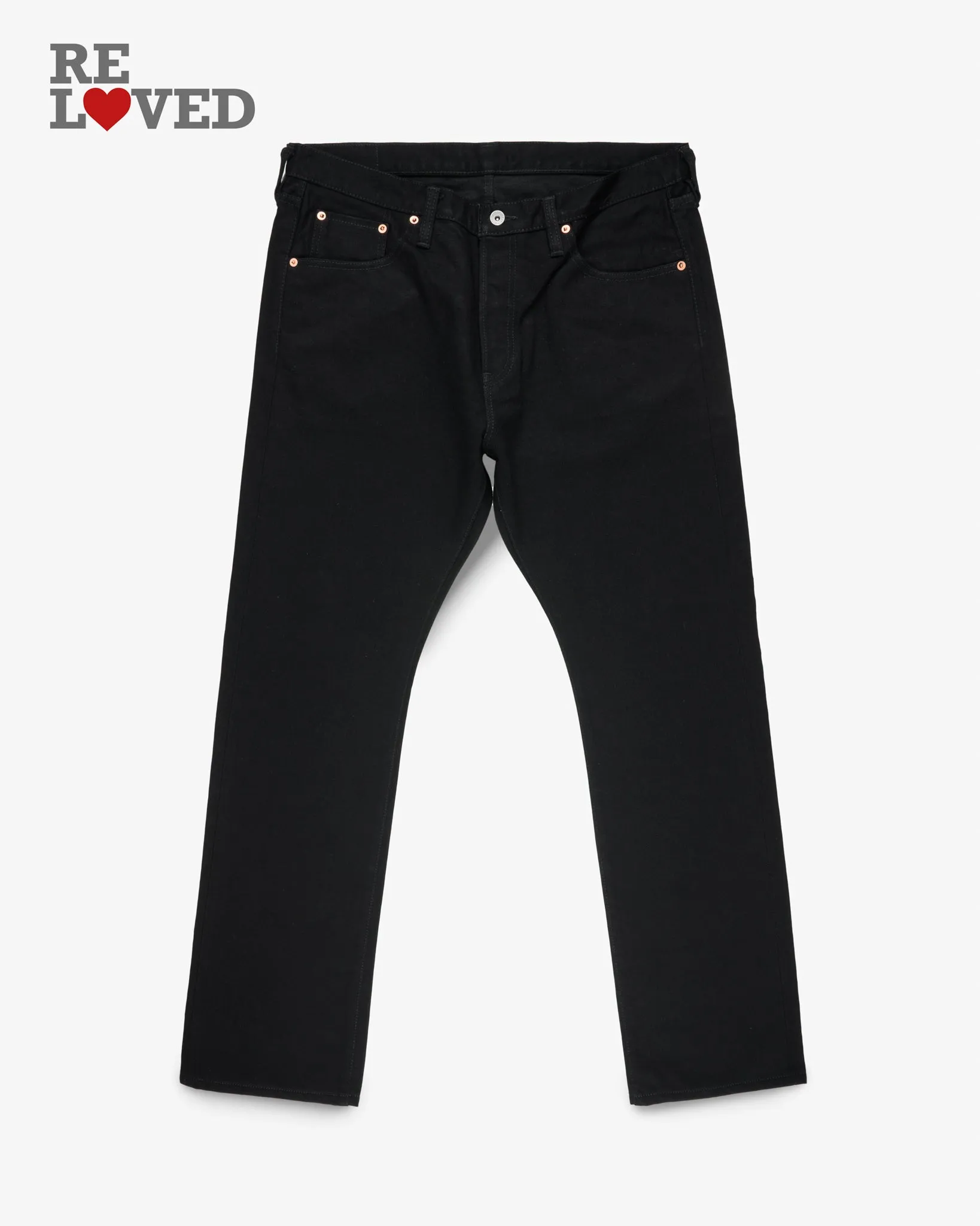 14oz Selvedge Denim Slim Cut Jeans - Black/Black (IH-555s-142bb) Size 38, Hemmed to 32.0" sold by Iron Heart