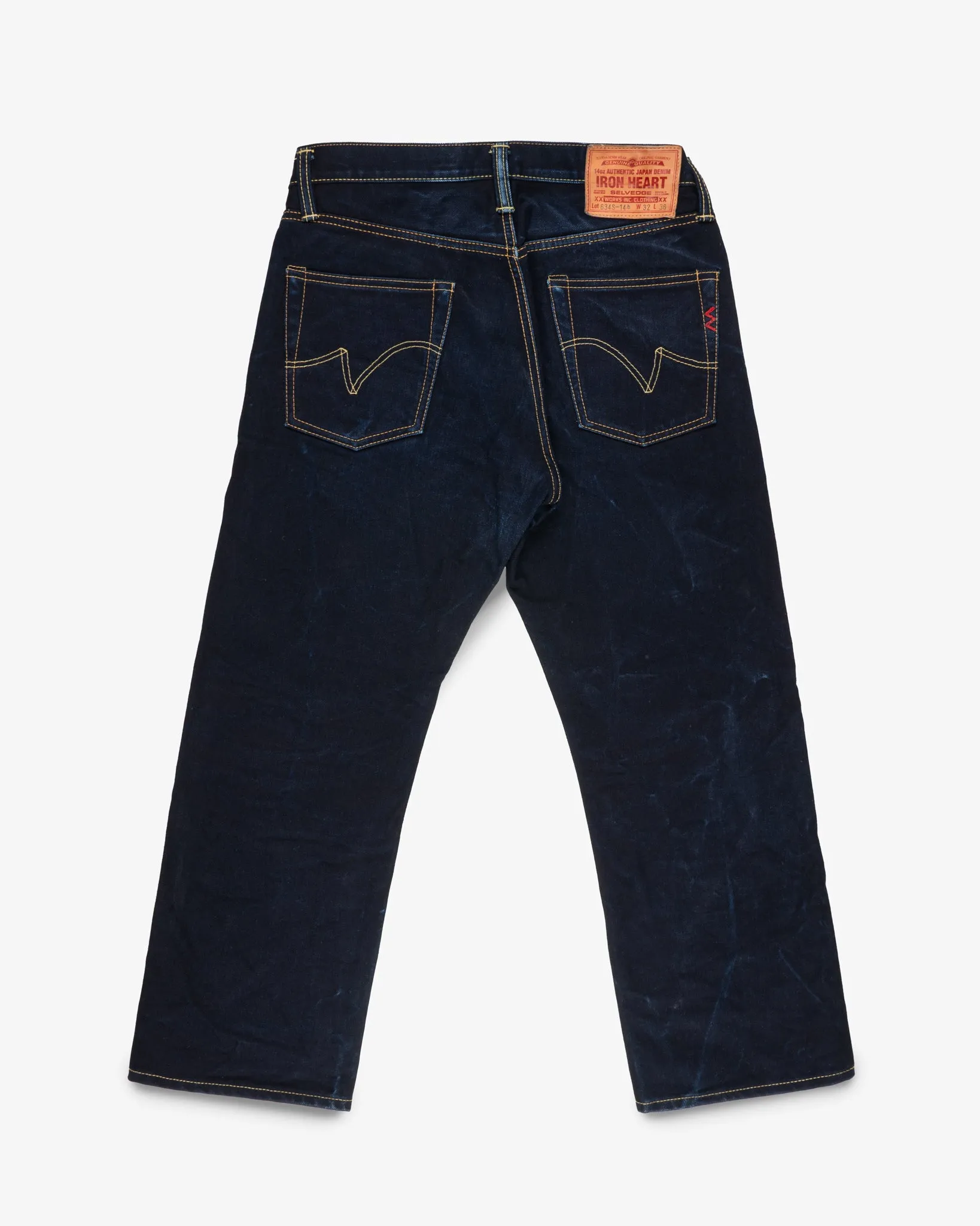 14oz Selvedge Denim Straight Cut Jeans - Indigo/Black (IH-634s-142ib) Tag 32, Hemmed to 25.5" sold by Iron Heart product image thumbnail 2