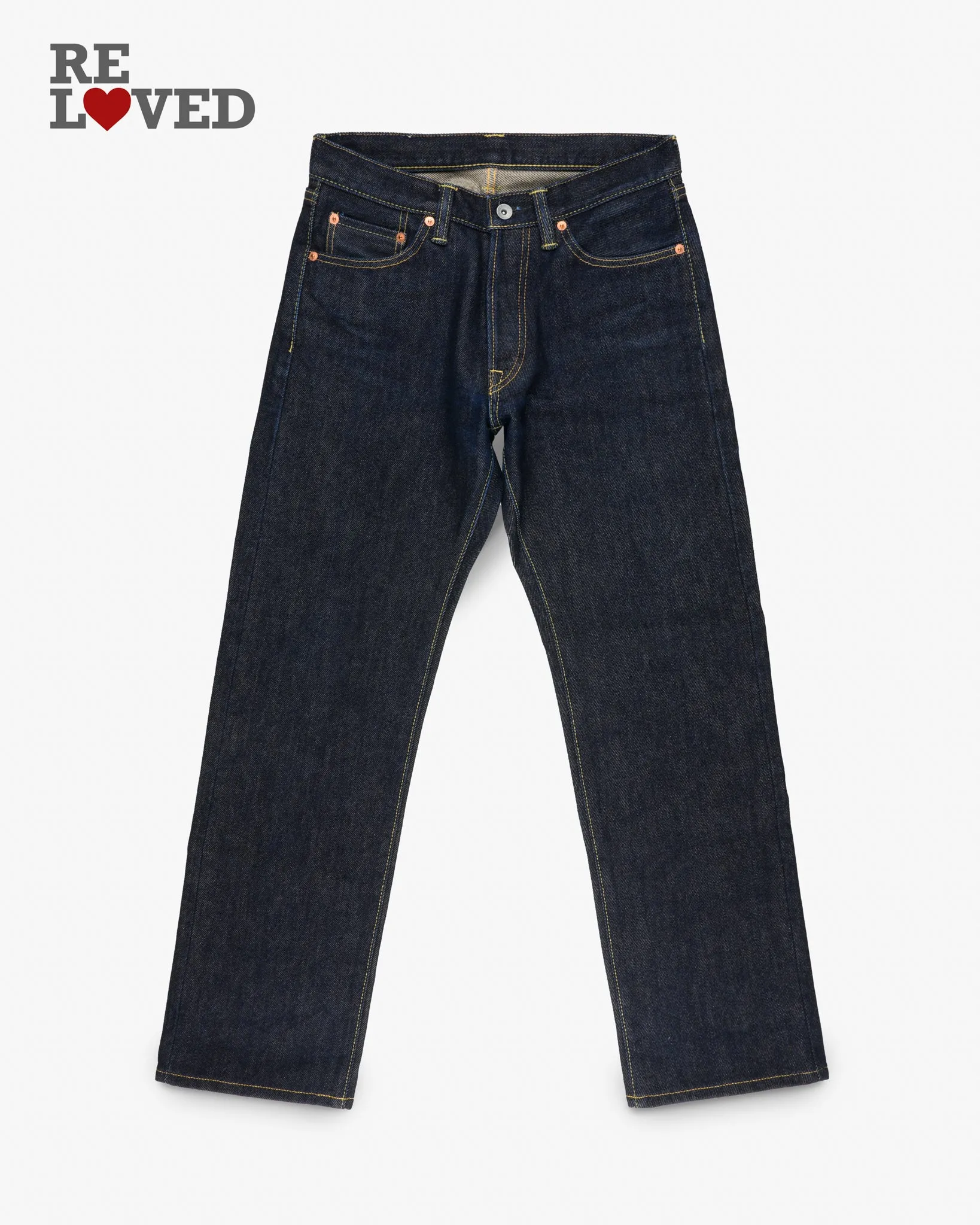 21oz Selvedge Denim Straight Cut Jeans - Indigo (IH-634S) Tag 31, Hemmed to 29.8" sold by Iron Heart