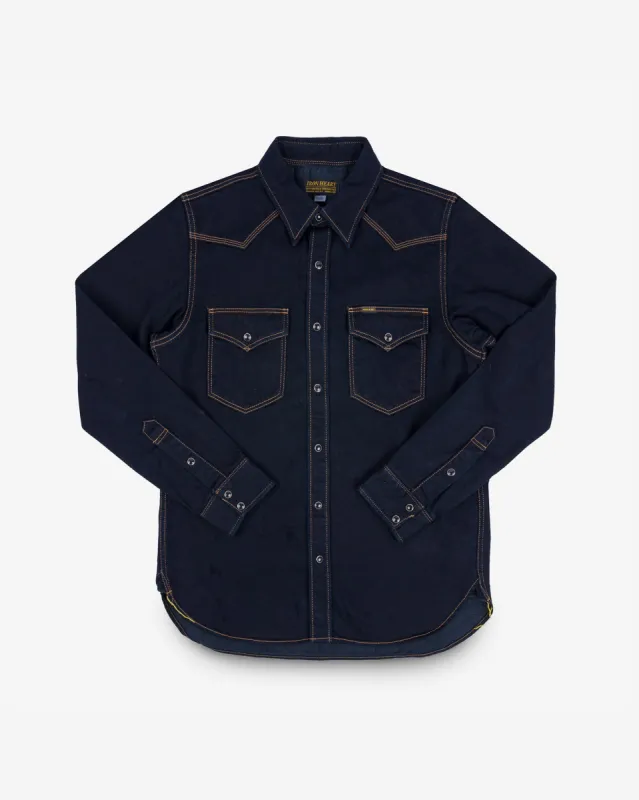 12oz Selvedge Denim Western Shirt - Indigo Overdyed Black sold by Iron Heart