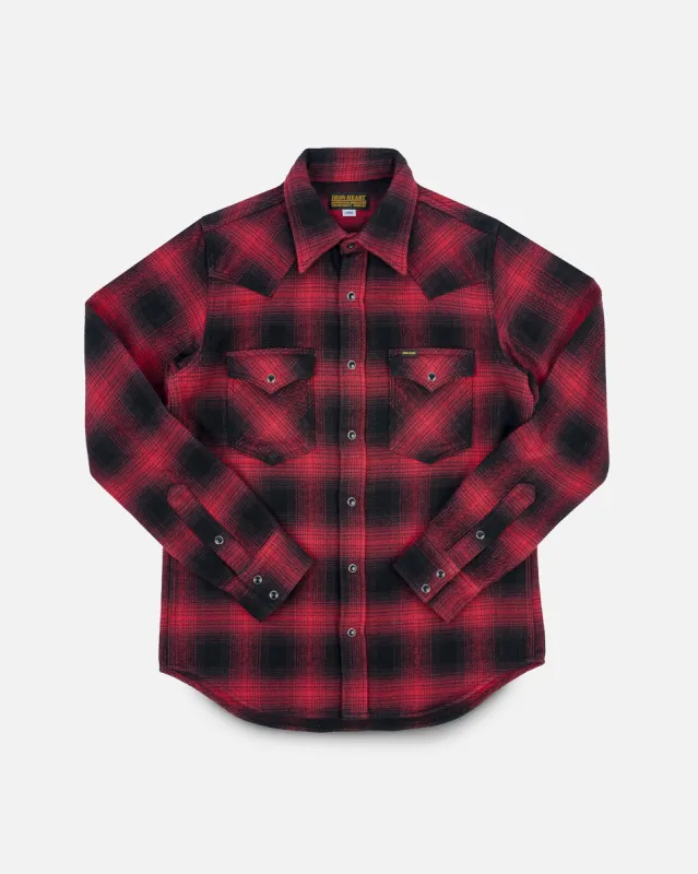 Ultra Heavy Flannel Ombré Check Western Shirt - Red/Black sold by Iron Heart