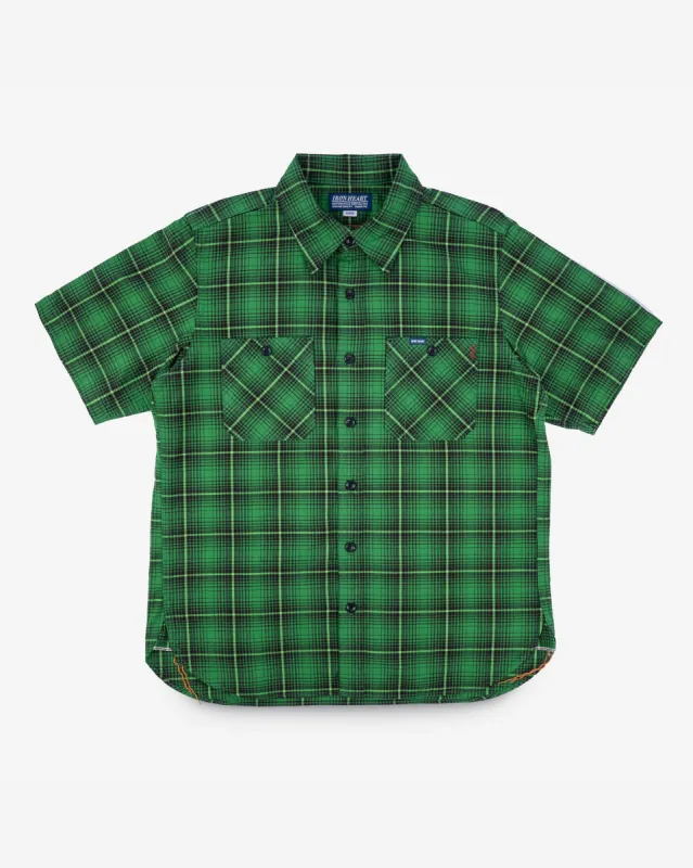 5oz Selvedge Short Sleeved Work Shirt - Green Vintage Check sold by Iron Heart