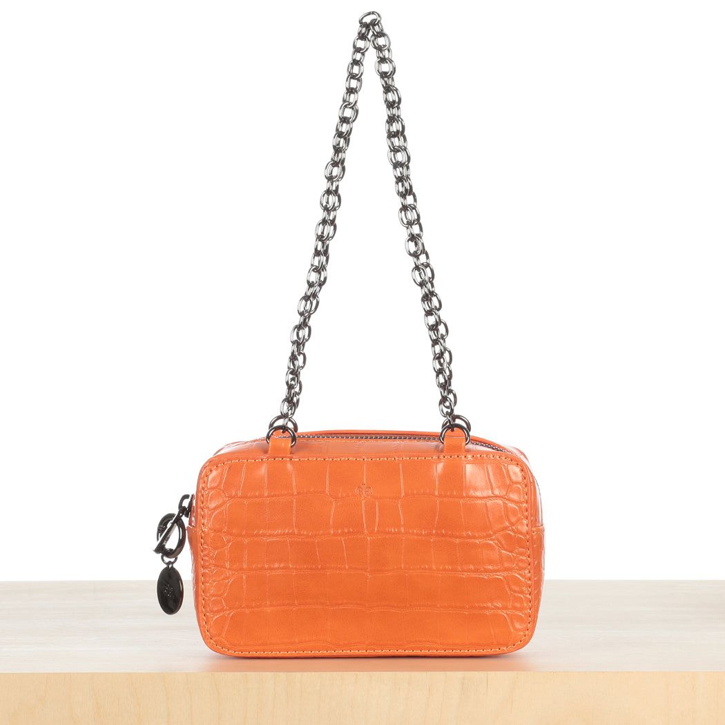 Micro Bag with Chain - Orange Croc Effect sold by ELA