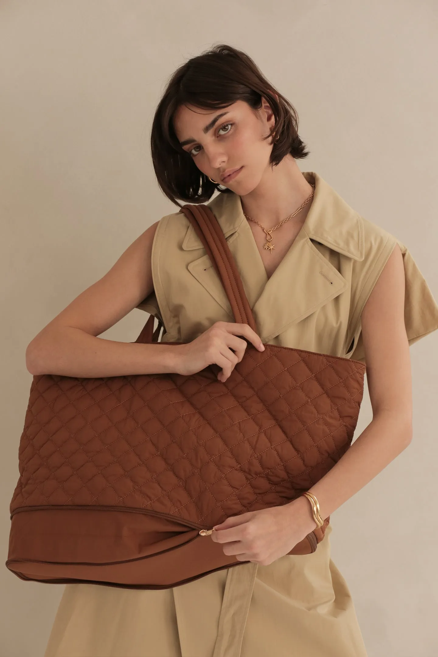 Quilted Expandable Tote – Walnut sold by ELA product image thumbnail 5