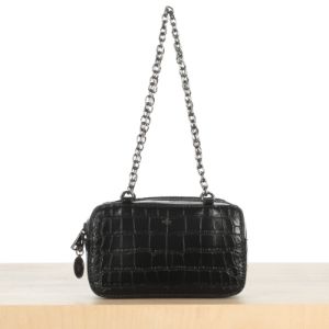 Micro Bag with Chain - Black Croc Effect sold by ELA