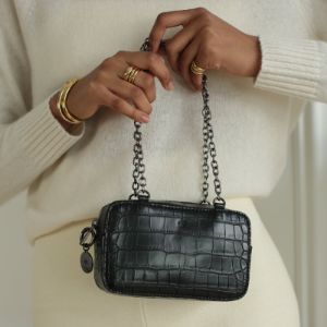 Micro Bag with Chain - Black Croc Effect sold by ELA