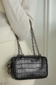 Micro Bag with Chain - Black Croc Effect sold by ELA