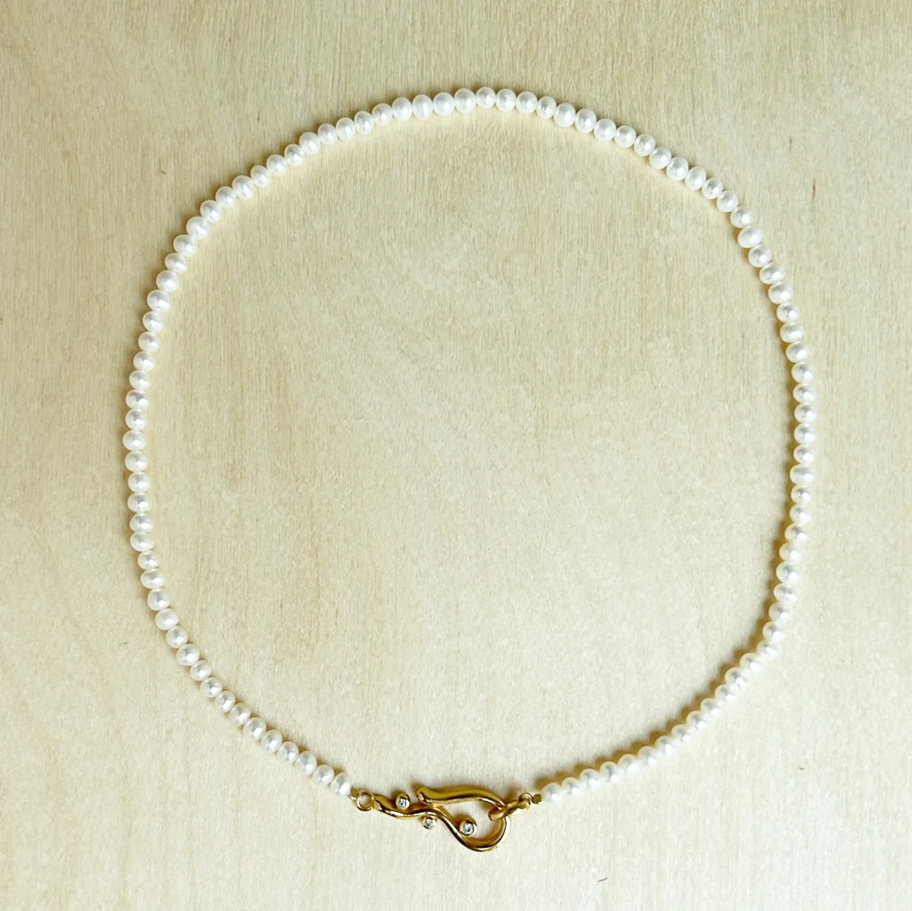 Fresh water seed Pearl Necklace with Stone Hook Detail - SAMPLE SALE sold by ELA