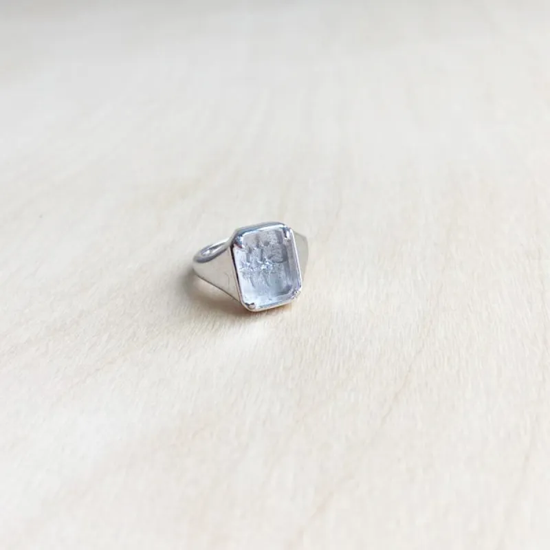 Starburst Clear Vitrine Glass Signet Ring - Size 4 sold by ELA