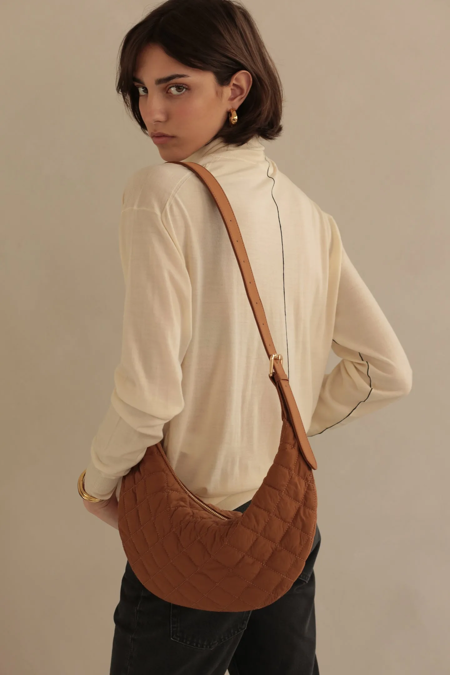 Slouchy Crossbody Bag - Walnut Quilted sold by ELA product image thumbnail 3