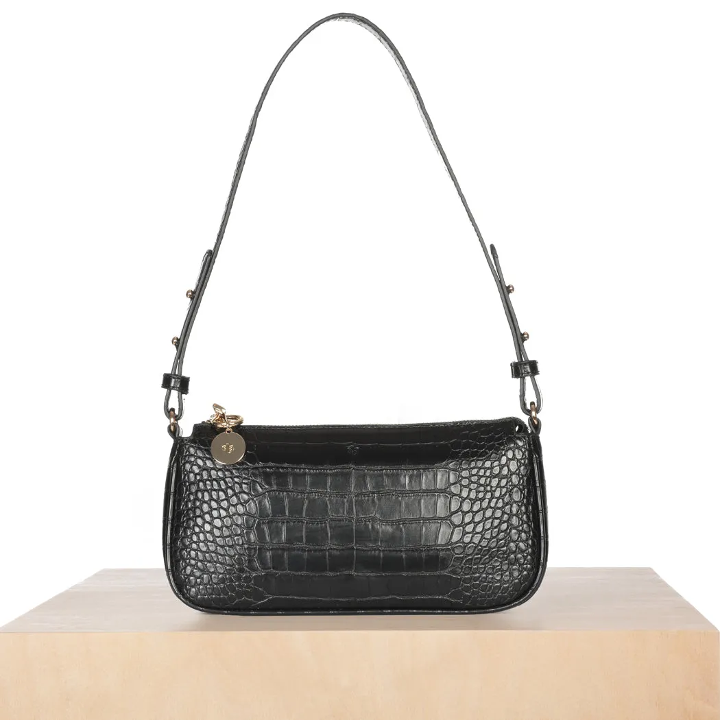 Fayette Shoulder Bag – Black Croc Effect sold by ELA