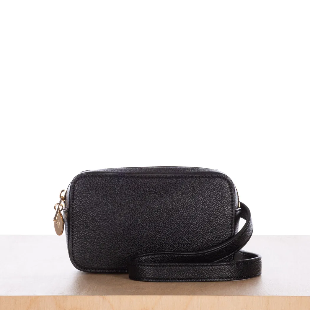 Micro Belt Bag – Black Pebble with Gold Hardware sold by ELA
