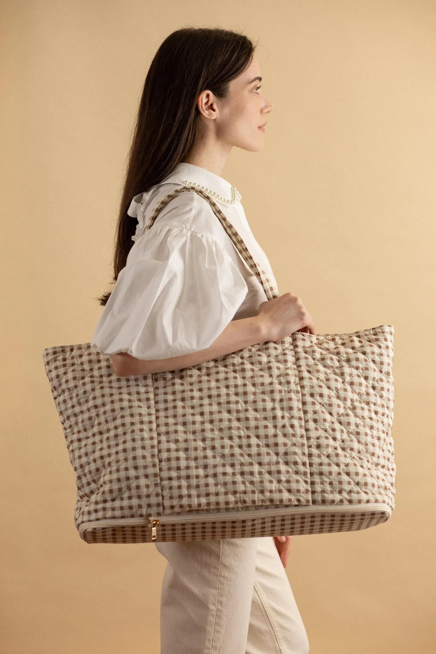 Quilted Expandable Tote – Gingham Print sold by ELA product image thumbnail 2