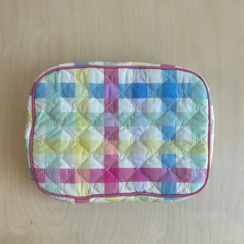Quilted packing case  - custom pastel gingham sample sold by ELA