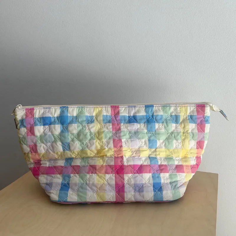 Quilted Oversized Cosmetic Case  - Custom Pastel Gingham Print Sample sold by ELA