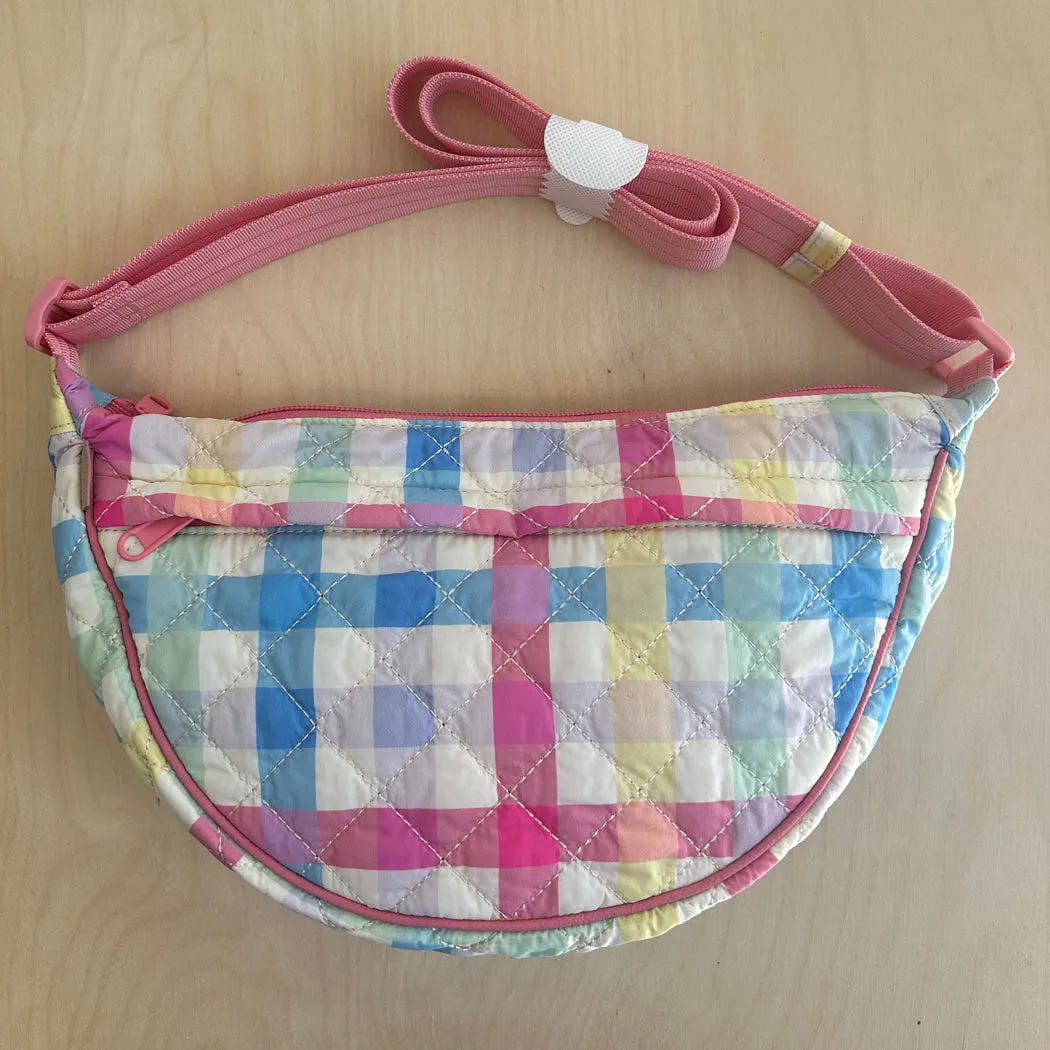 Quilted Crescent Crossbody  - Pastel Gingham Print Sample sold by ELA