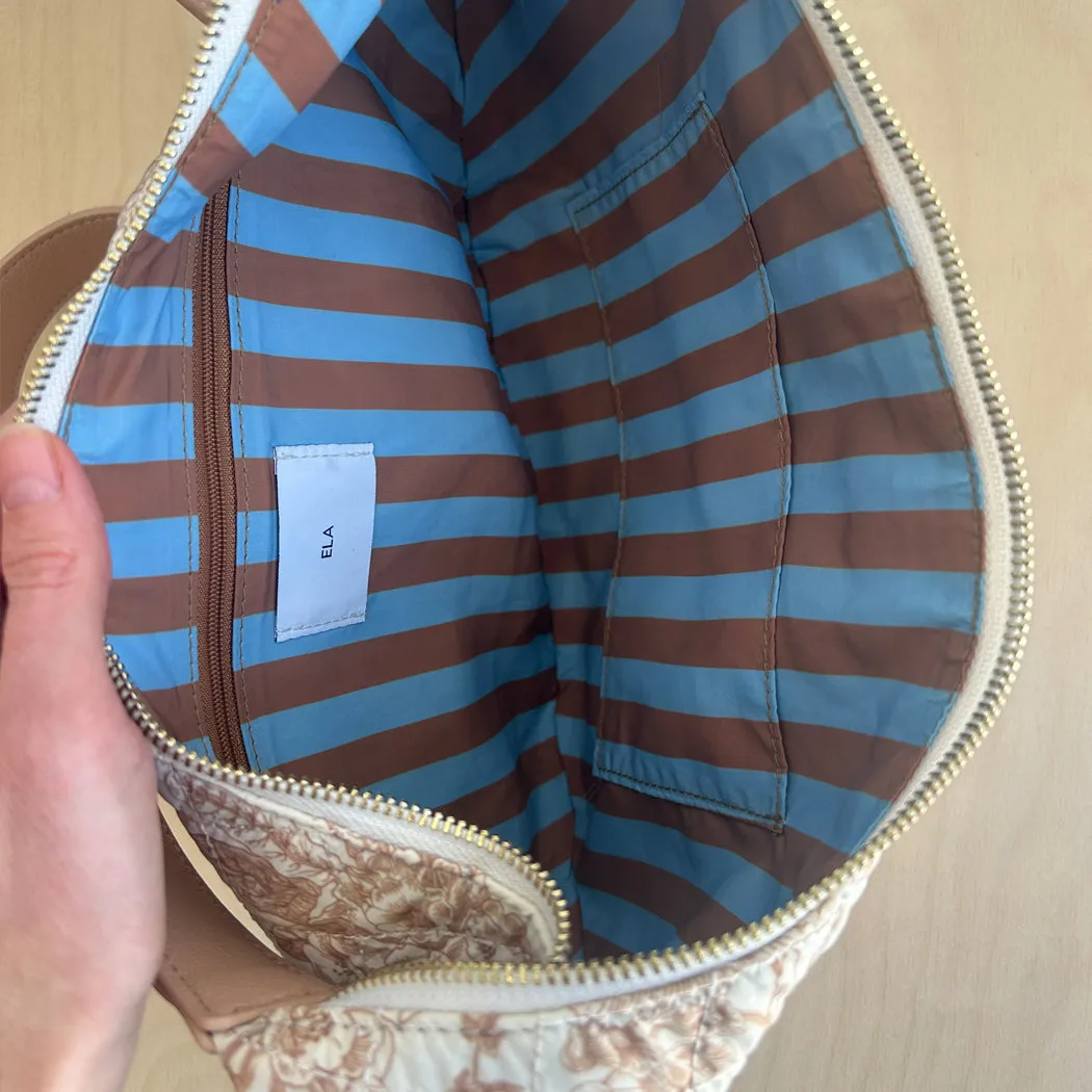 Quilted Crescent Crossbody - Toile Print / Blush Strap Sample Sale sold by ELA product image thumbnail 2