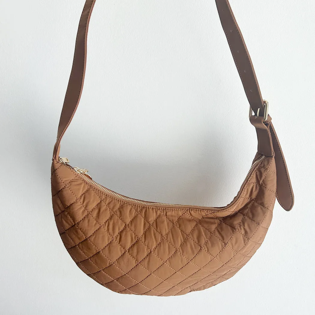Quilted Crescent Crossbody - Brown Sample Sale sold by ELA