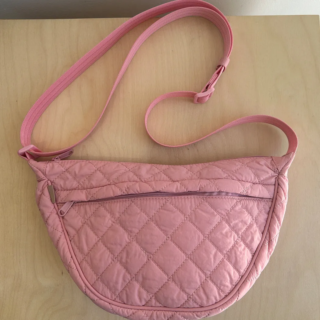 Quilted Crescent Crossbody  - Pink sold by ELA