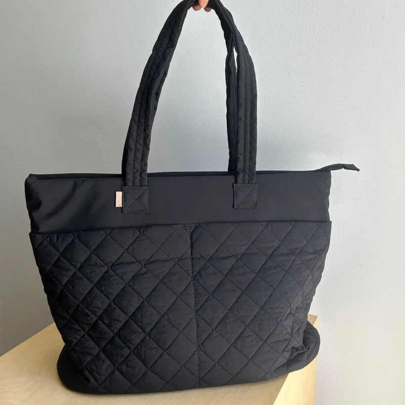 Quilted Medium Tote  - Black / Stripe Interior sold by ELA