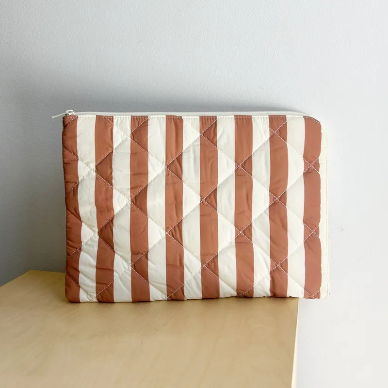 Quilted Laptop Case  - Cream and Tan Stripe Print sold by ELA
