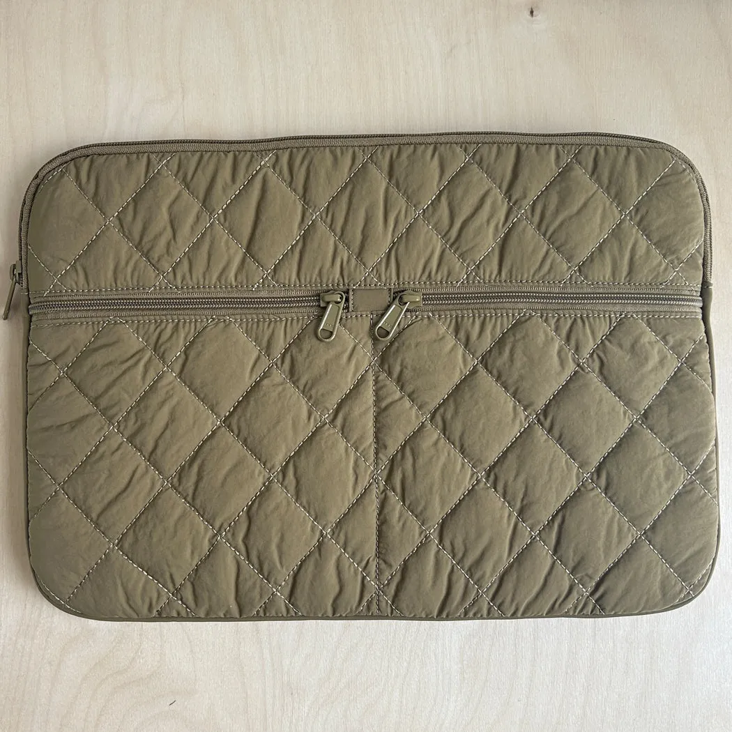 Quilted laptop sleeve - khaki 15" sold by ELA