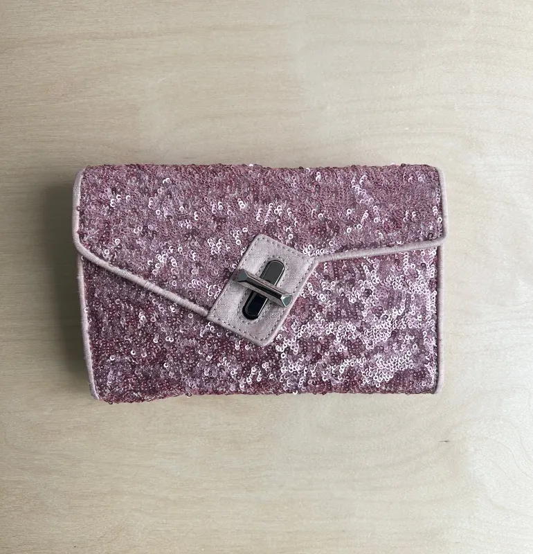 Italian Sequin with Satin Trim Clutch - Pink Archive sold by ELA