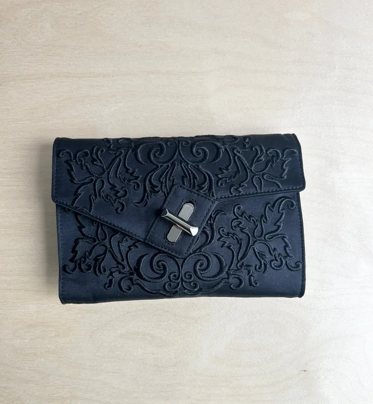 Italian Silk Embroidery Clutch - Black Archive sold by ELA