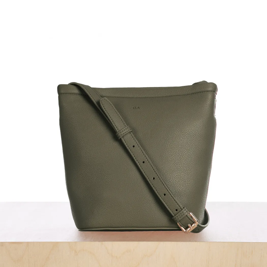 Mini Mia Bucket Bag - Olive Pebble sold by ELA