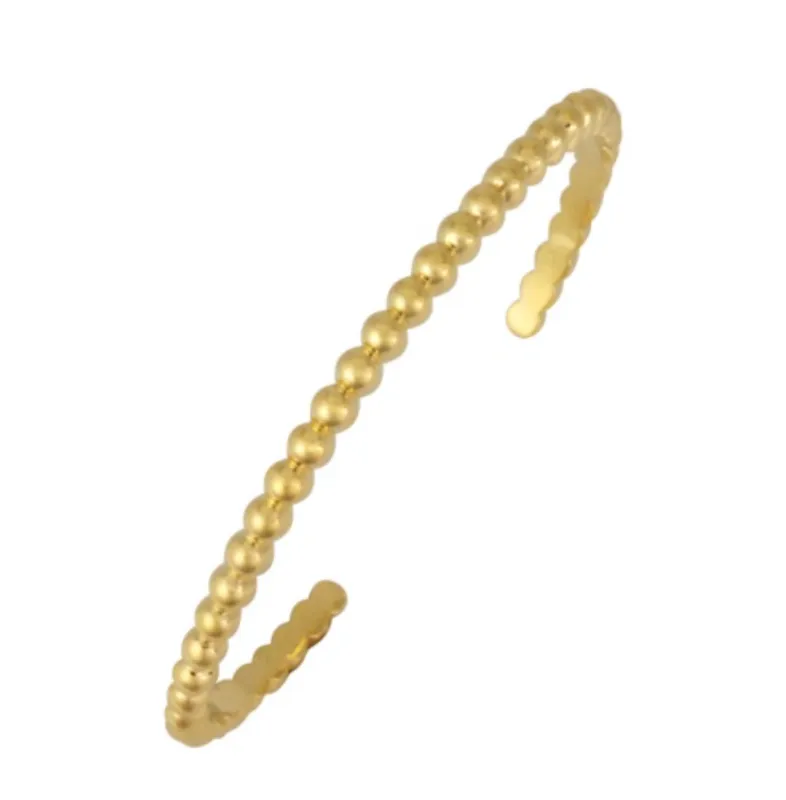 Beaded ball bangle (3mm) - stacking cuff bangle(50X43mm)(recycle silver) sold by ELA