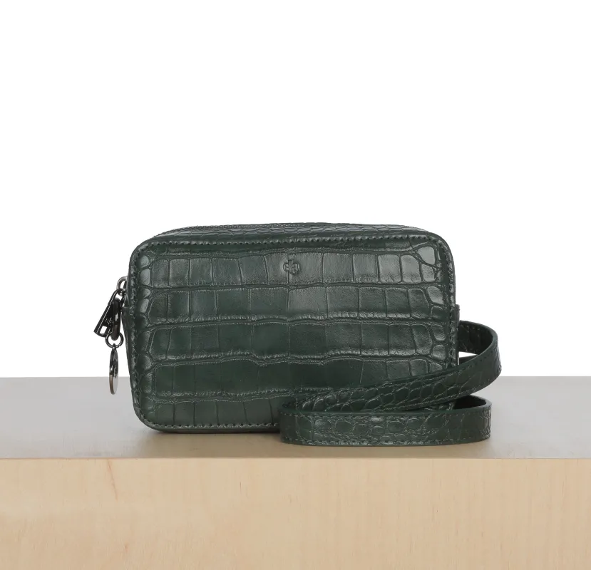 Micro Belt Bag - Forest Green Croc Effect (showroom sample) sold by ELA