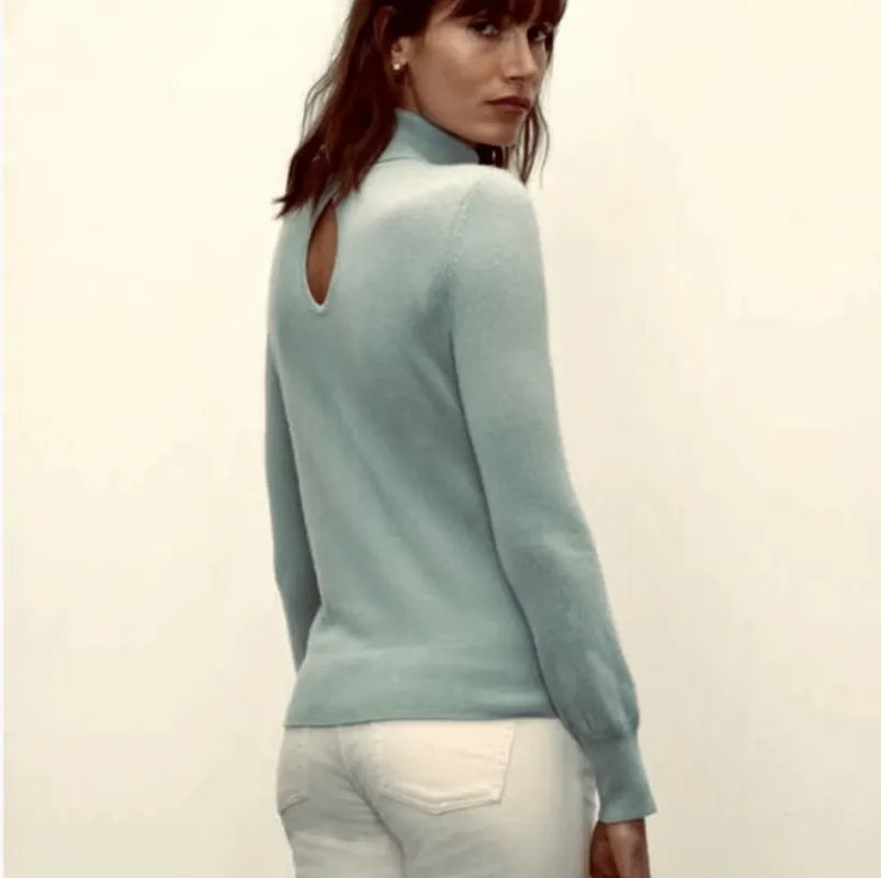 Club Monaco Cashmere Turtleneck Sweater with Keyhole detail (Teal blue) - size Small Campaign Shoot Clothing sold by ELA