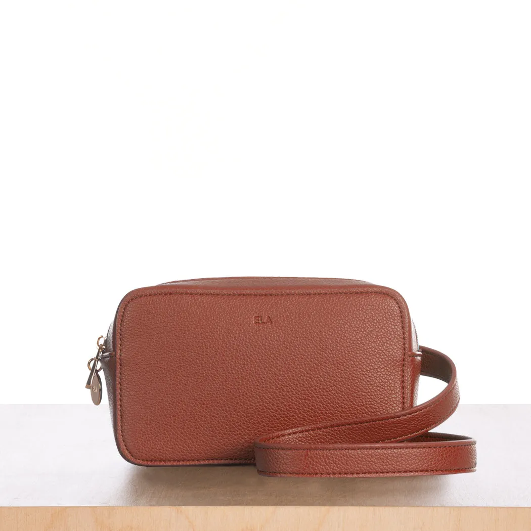 Micro Belt Bag – Walnut Pebble with Gold Hardware sold by ELA