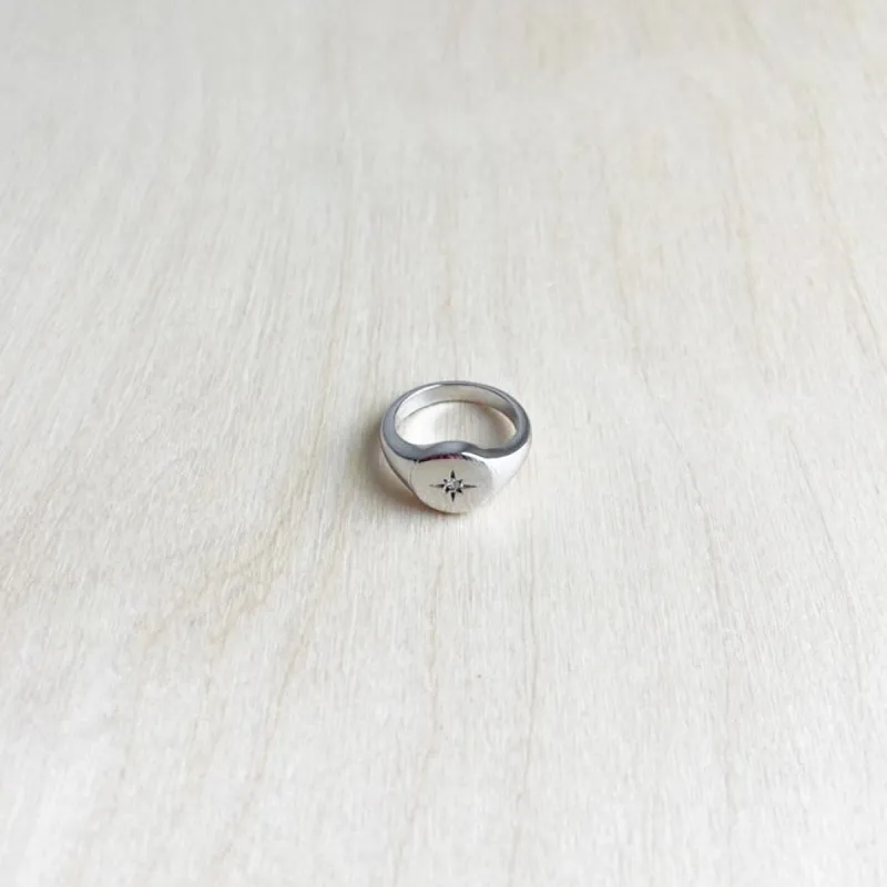 Curved Starburst Disc Signet Ring - size 3 sold by ELA