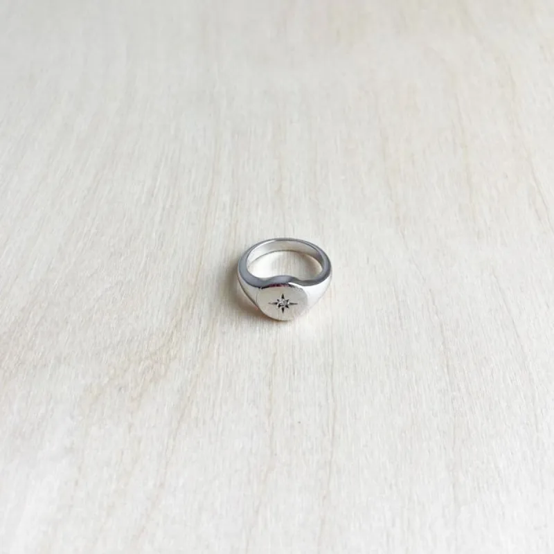 Curved Starburst Disc Signet Ring - size 4 sold by ELA