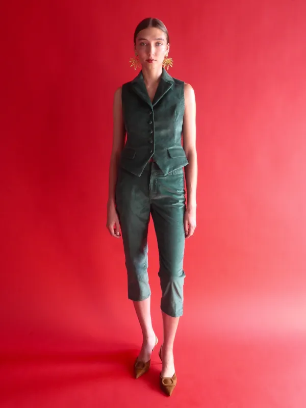 Celeste Tailored Vest in Forest Green Corduroy sold by Anna Valentina