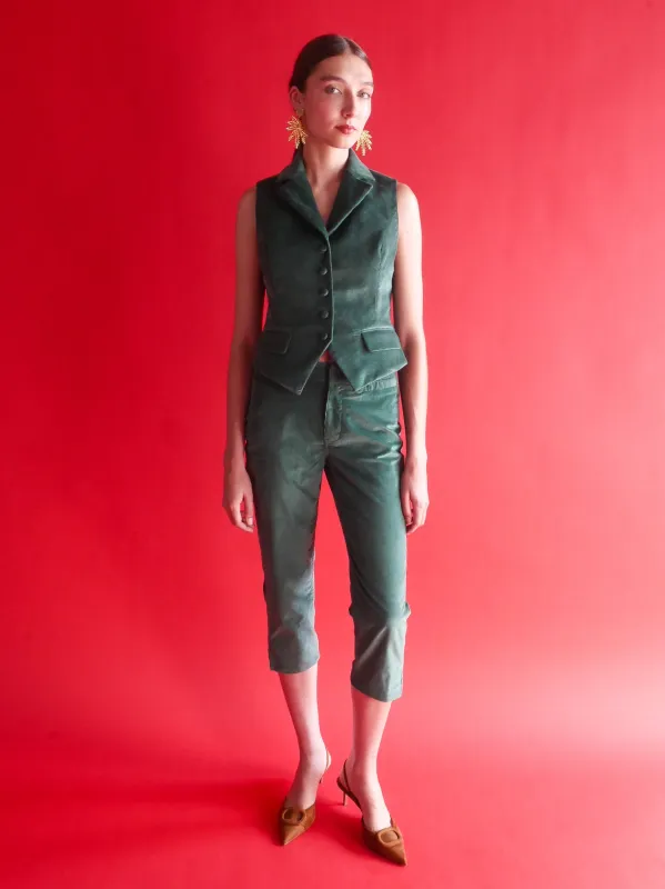Celeste Capri Pant in Forest Green Corduroy sold by Anna Valentina