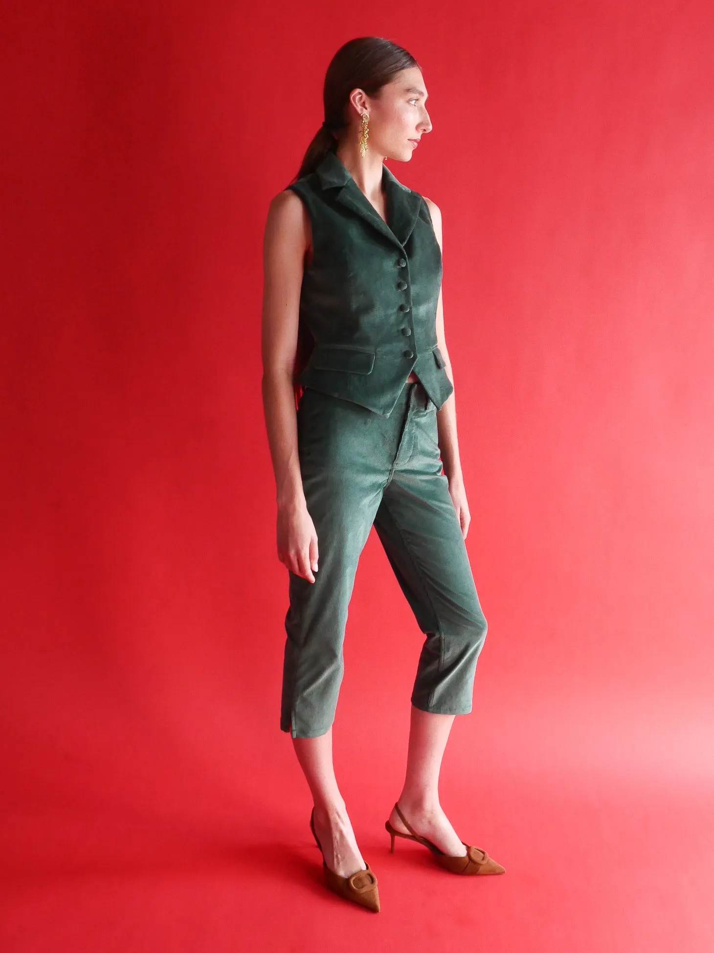 Celeste Capri Pant in Forest Green Corduroy sold by Anna Valentina product image thumbnail 3