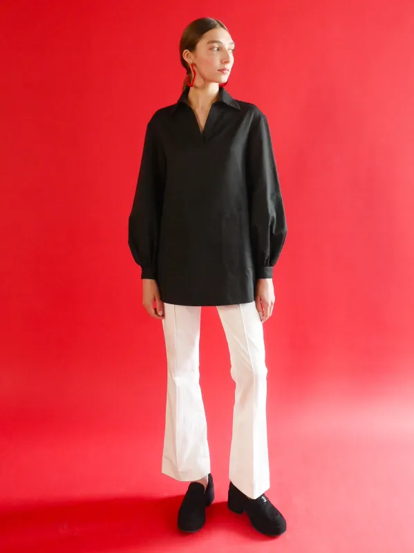 Vivienne Flare Pant in White Cotton Herringbone sold by Anna Valentina