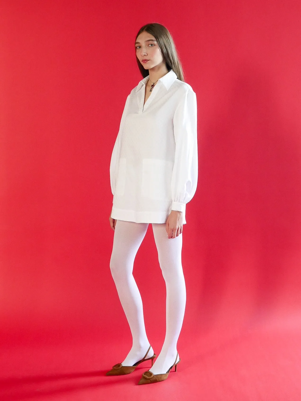 Esme Tunic in White Polka Dot Cotton sold by Anna Valentina